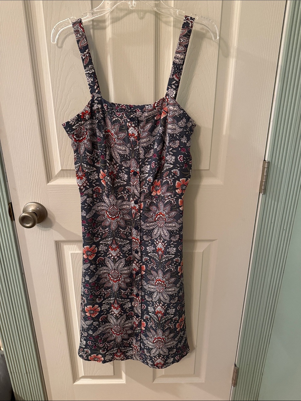 LOFT Navy Floral Mini Dress with Coral Accents